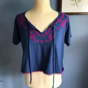 Mossimo Blue Pink Short Sleeve Crop Top - S